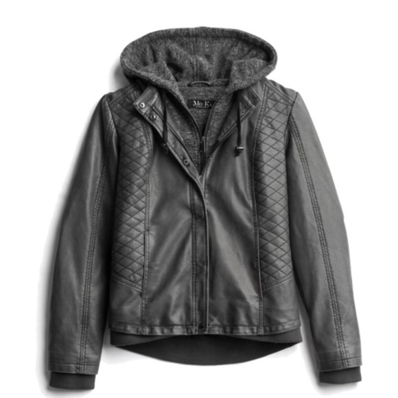 MoKa Jackets & Coats Moka Meriam Knit Hooded Faux Leather Jacket